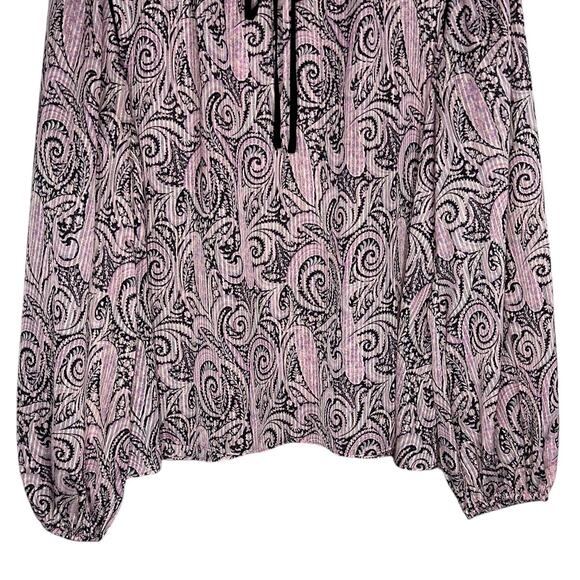 NWOT Maje Apollo Tie Neck Paisley Top Blouse Pink Black Gold Blouse Size Large - Picture 8 of 12